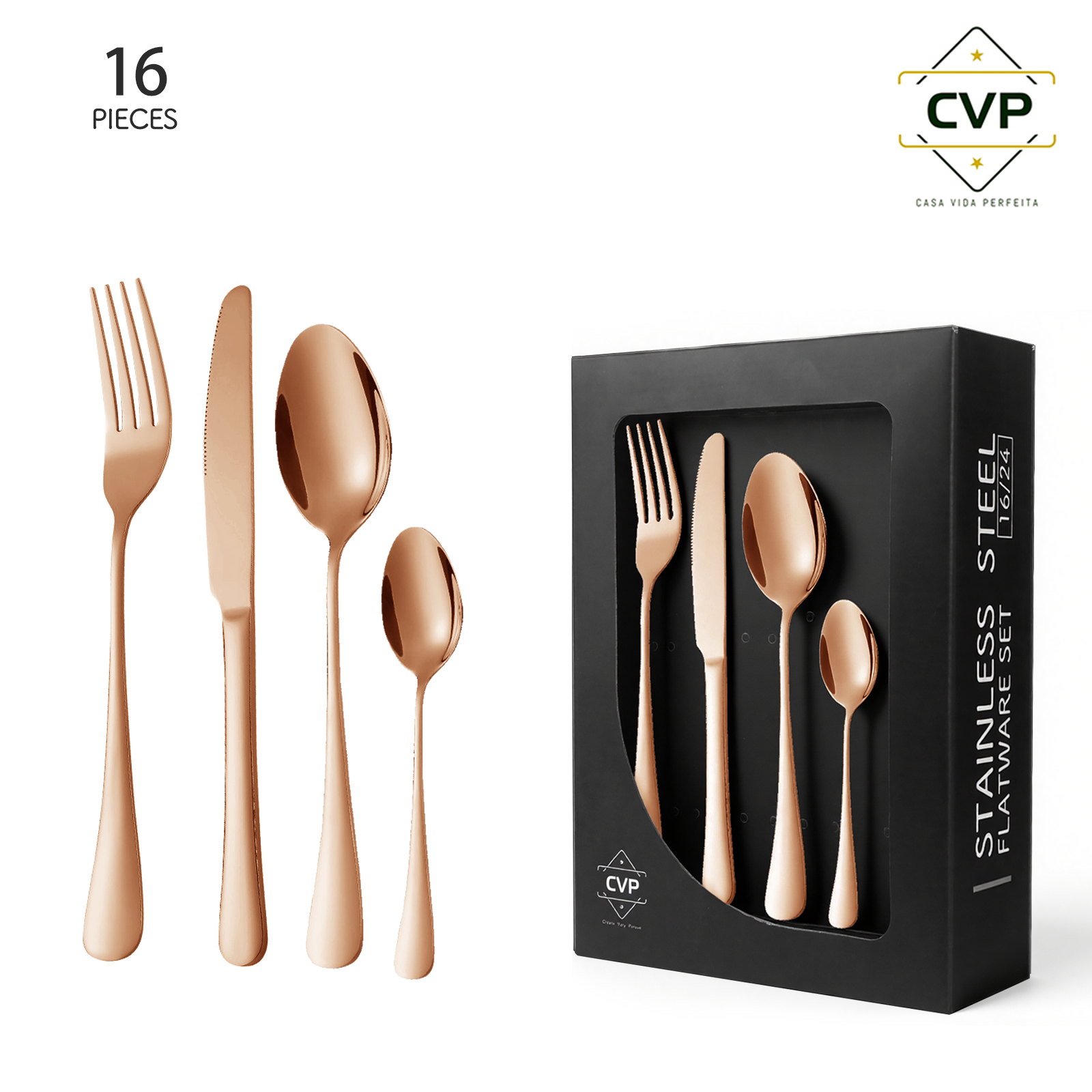 1010 Smooth Surface 16-Piece Set Rose Gold