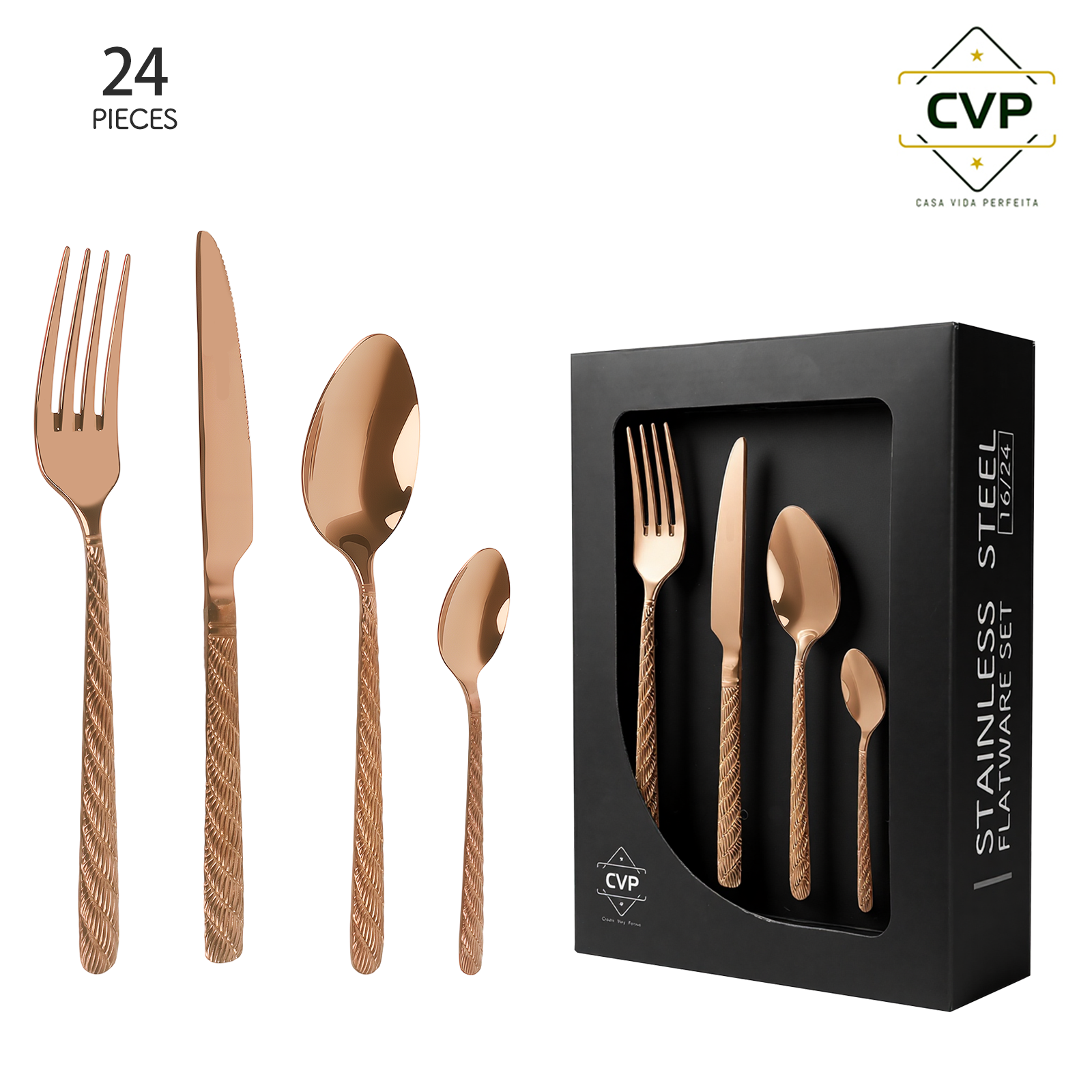A59 Hemp Rope Pattern Series 24-Piece Set Rose Gold