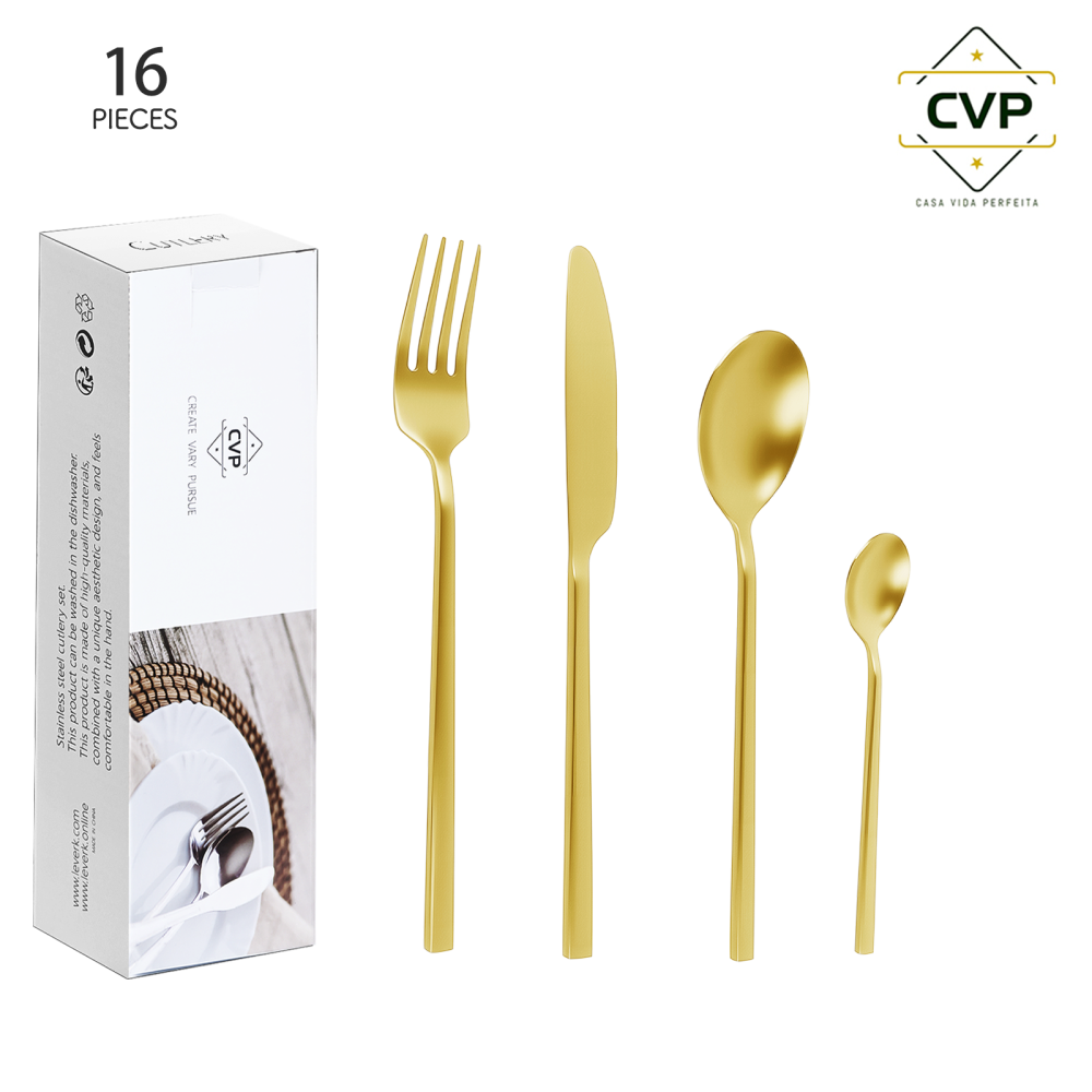 A37 Small Square Handle Series 16-Piece Set Gold.