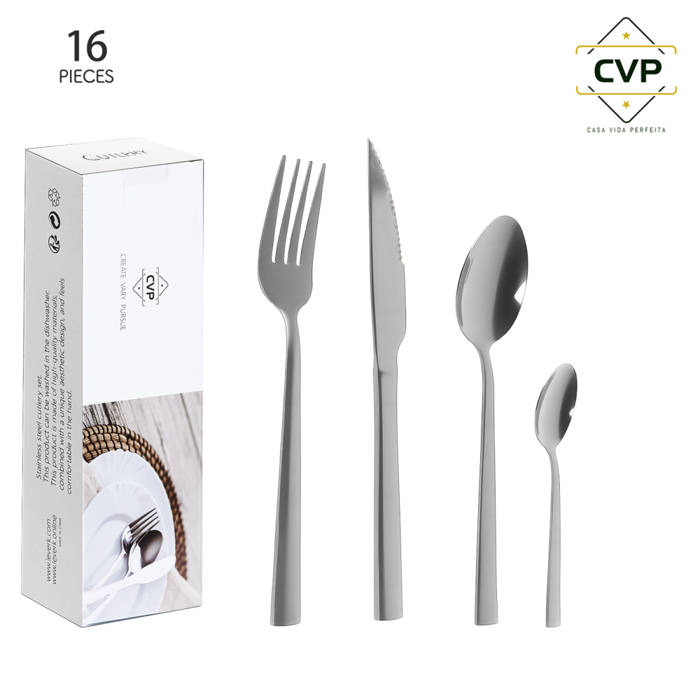 A07 Square Handle Series 16-Piece Set Silver.
