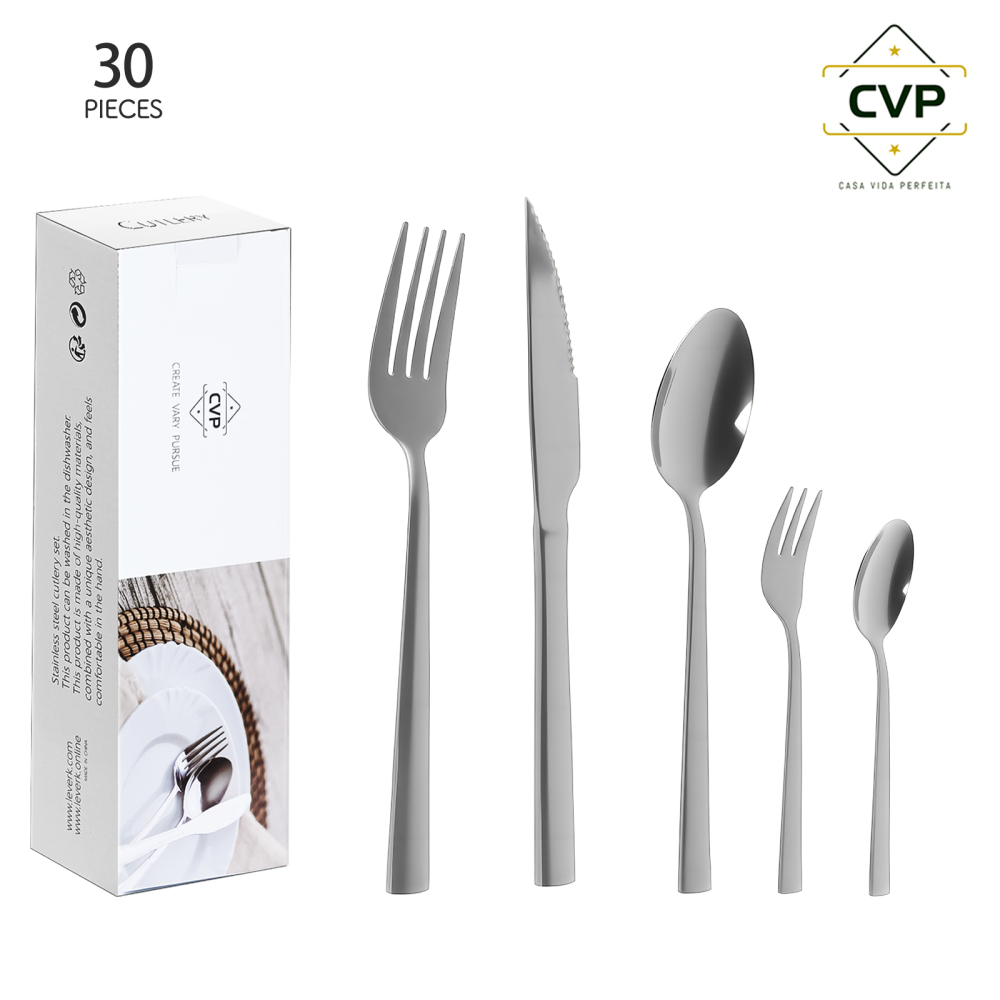 A07 Square Handle Series 30-Piece Set Silver.