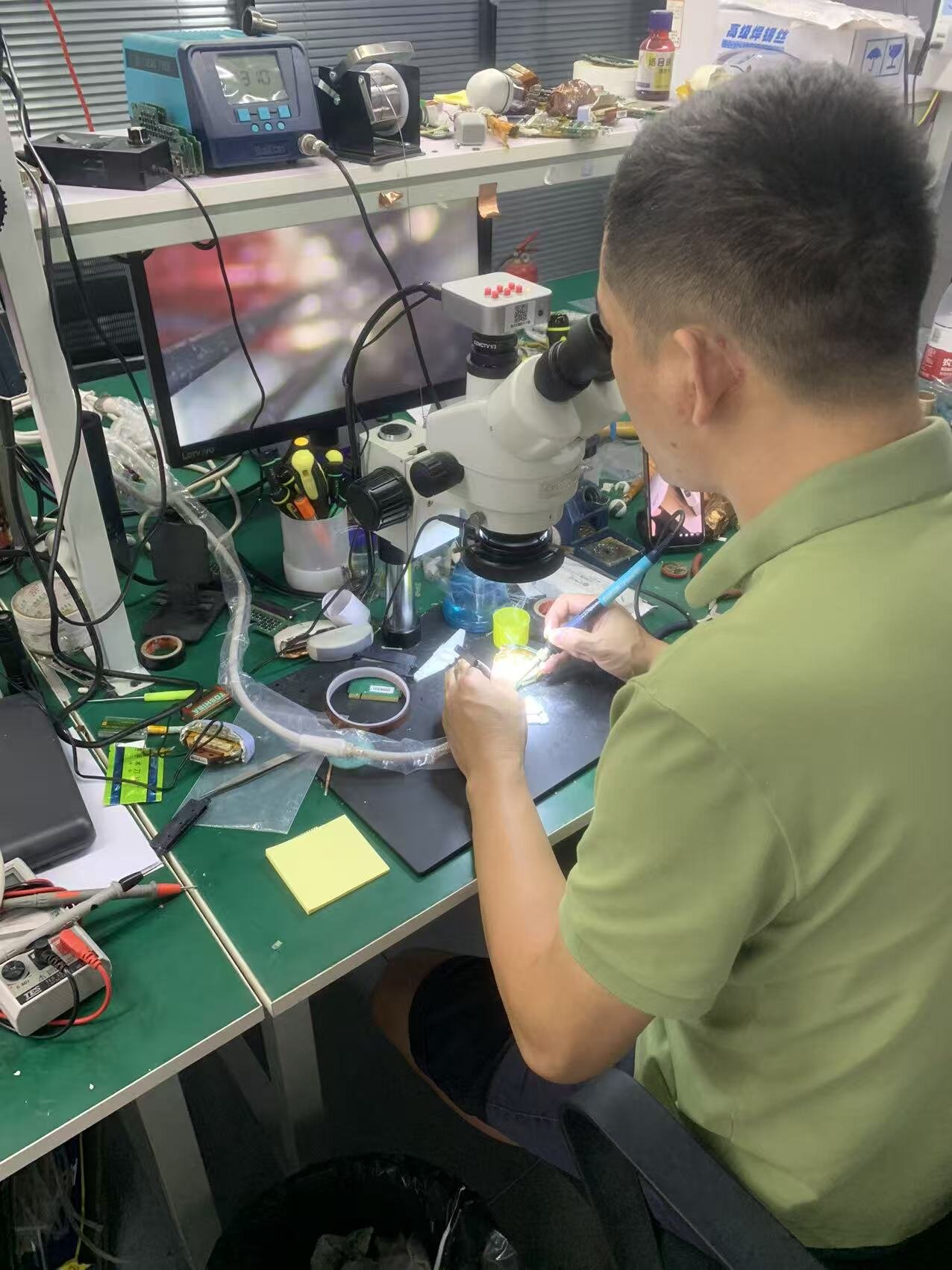 Biomedical engineer testing an ultrasound probe