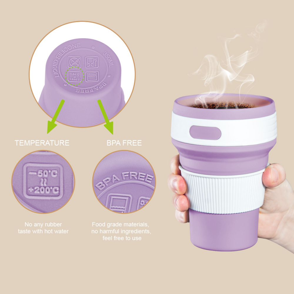 ROCONTRIP Silicone Collapsible Cup Convenient Travel Coffee Mug Lightweight Food Grade Silicone & PP BPA Free for Camping Hiking Outdoor Commuters (Bl