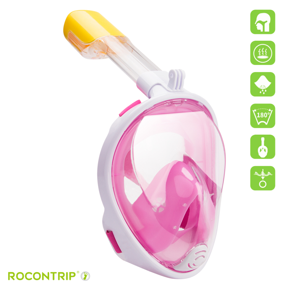ROCONTRIP Snorkel Mask Full Face, Panoramic 180°View Design, Anti-Fogging Anti-Leak with Adjustable Head Straps with Longer Snorkeling Tube for Man Wo