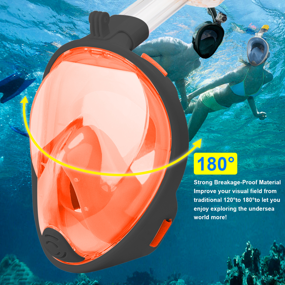 ROCONTRIP Snorkel Mask Full Face, Panoramic 180°View Design, Anti-Fogging Anti-Leak with Adjustable Head Straps with Longer Snorkeling Tube for Man Wo