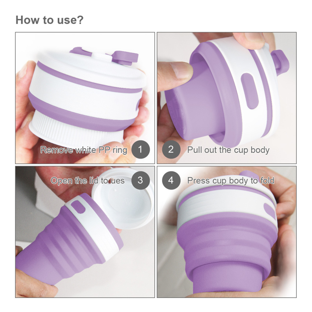 ROCONTRIP Silicone Collapsible Cup Convenient Travel Coffee Mug Lightweight Food Grade Silicone & PP BPA Free for Camping Hiking Outdoor Commuters (Bl