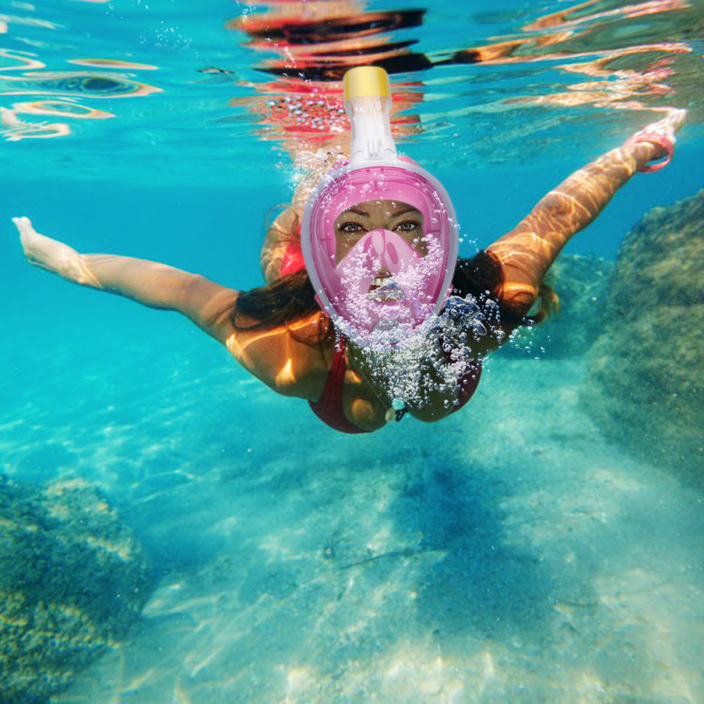 ROCONTRIP Snorkel Mask Full Face, Panoramic 180°View Design, Anti-Fogging Anti-Leak with Adjustable Head Straps with Longer Snorkeling Tube for Man Wo