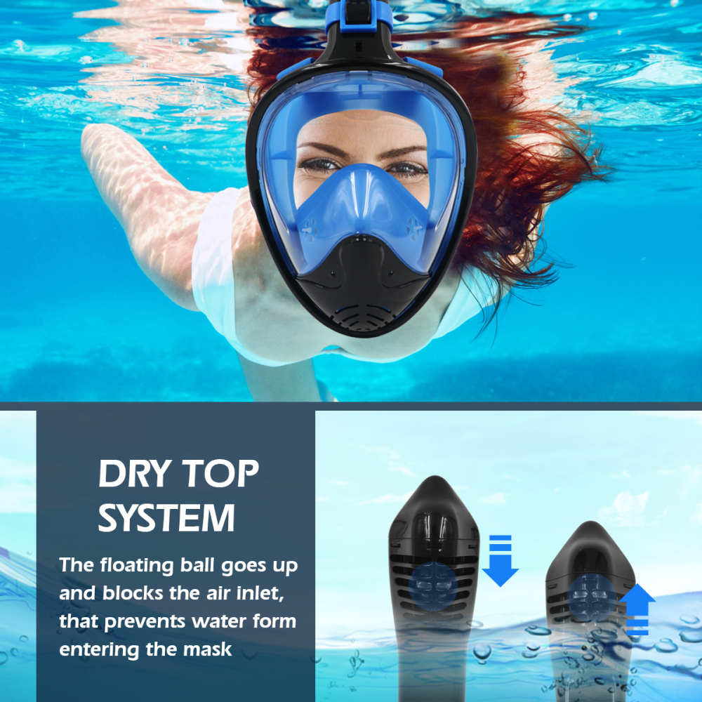 ROCONTRIP New foldable Snorkel Mask Full Face, Panoramic 180°View Design, Anti-Fogging Anti-Leak with Adjustable Head Straps with Longer Snorkeling Tu