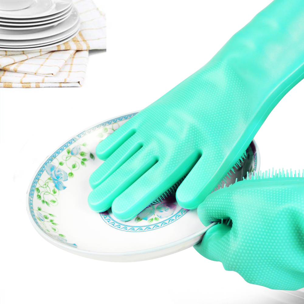 Magic silicone dishwashing gloves scrubber cleaning gloves with reusable brush  heat resistant for cleaning kitch,bathroom, pet, car,household.