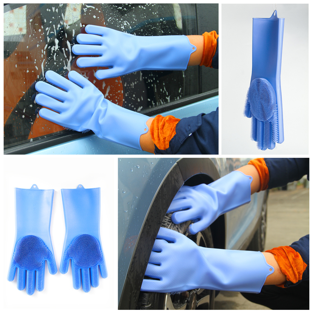 Magic silicone dishwashing gloves scrubber cleaning gloves with reusable brush  heat resistant for cleaning kitch,bathroom, pet, car,household.