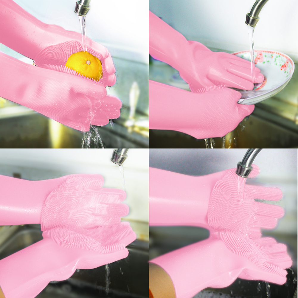 Magic silicone dishwashing gloves scrubber cleaning gloves with reusable brush  heat resistant for cleaning kitch,bathroom, pet, car,household.