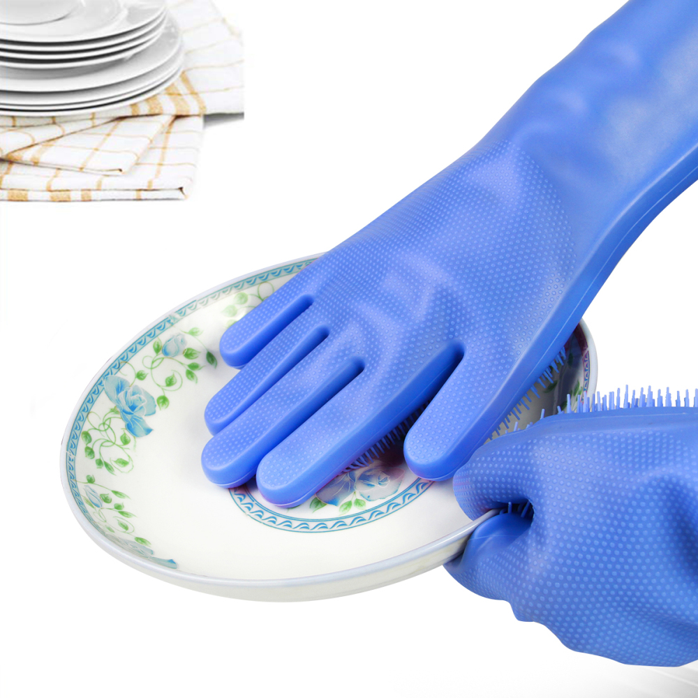 Magic silicone dishwashing gloves scrubber cleaning gloves with reusable brush  heat resistant for cleaning kitch,bathroom, pet, car,household.