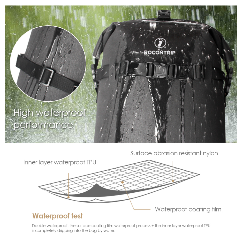 ROCONTRIP Waterproof Backpack Dry Bag, Ultra Lightweight Durable Backpack Comfortable Ergonomic Padded Back Design for Hiking Camping Travel Kayaking