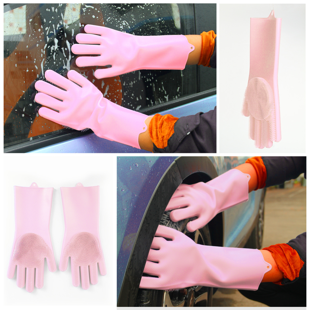 Magic silicone dishwashing gloves scrubber cleaning gloves with reusable brush  heat resistant for cleaning kitch,bathroom, pet, car,household.