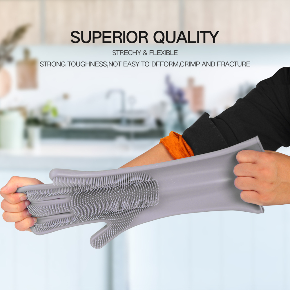 Magic silicone dishwashing gloves scrubber cleaning gloves with reusable brush  heat resistant for cleaning kitch,bathroom, pet, car,household.