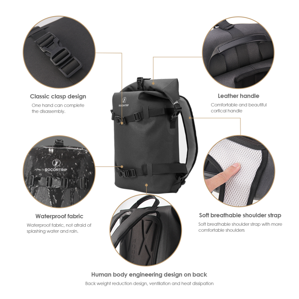 ROCONTRIP Waterproof Backpack Dry Bag, Ultra Lightweight Durable Backpack Comfortable Ergonomic Padded Back Design for Hiking Camping Travel Kayaking