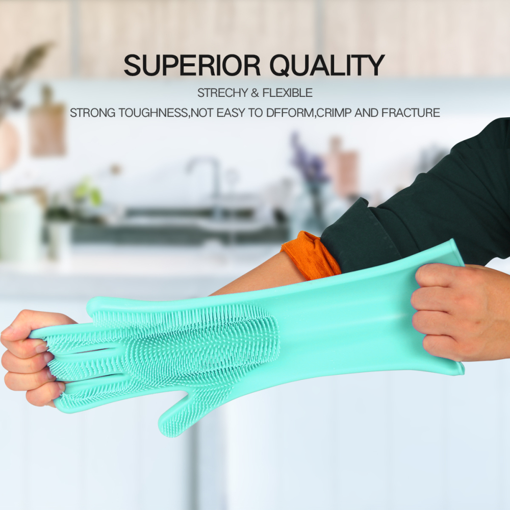 Magic silicone dishwashing gloves scrubber cleaning gloves with reusable brush  heat resistant for cleaning kitch,bathroom, pet, car,household.