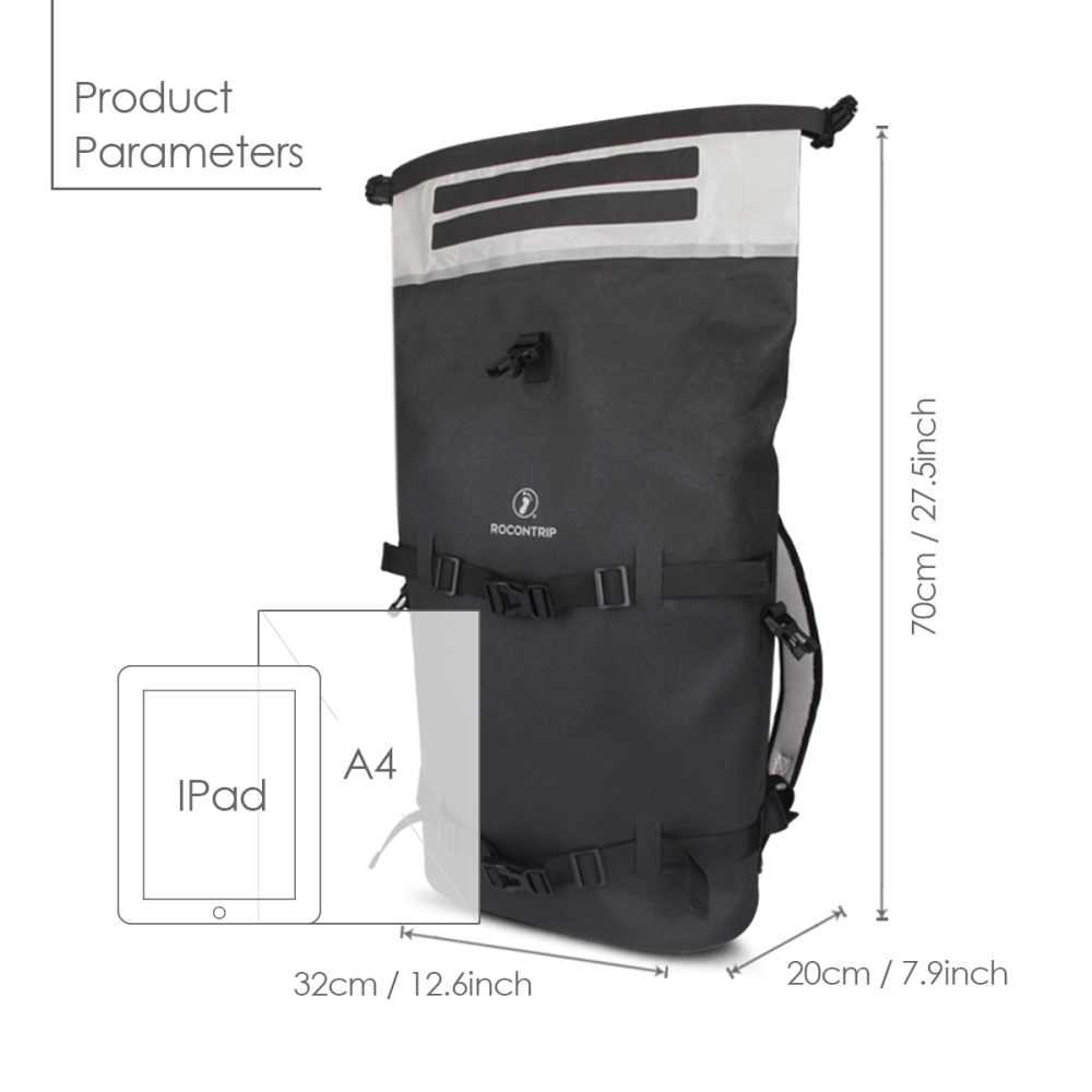 ROCONTRIP Waterproof Backpack Dry Bag, Ultra Lightweight Durable Backpack Comfortable Ergonomic Padded Back Design for Hiking Camping Travel Kayaking