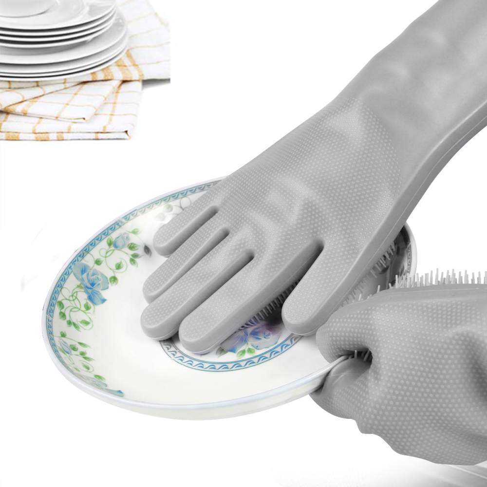 Magic silicone dishwashing gloves scrubber cleaning gloves with reusable brush  heat resistant for cleaning kitch,bathroom, pet, car,household.