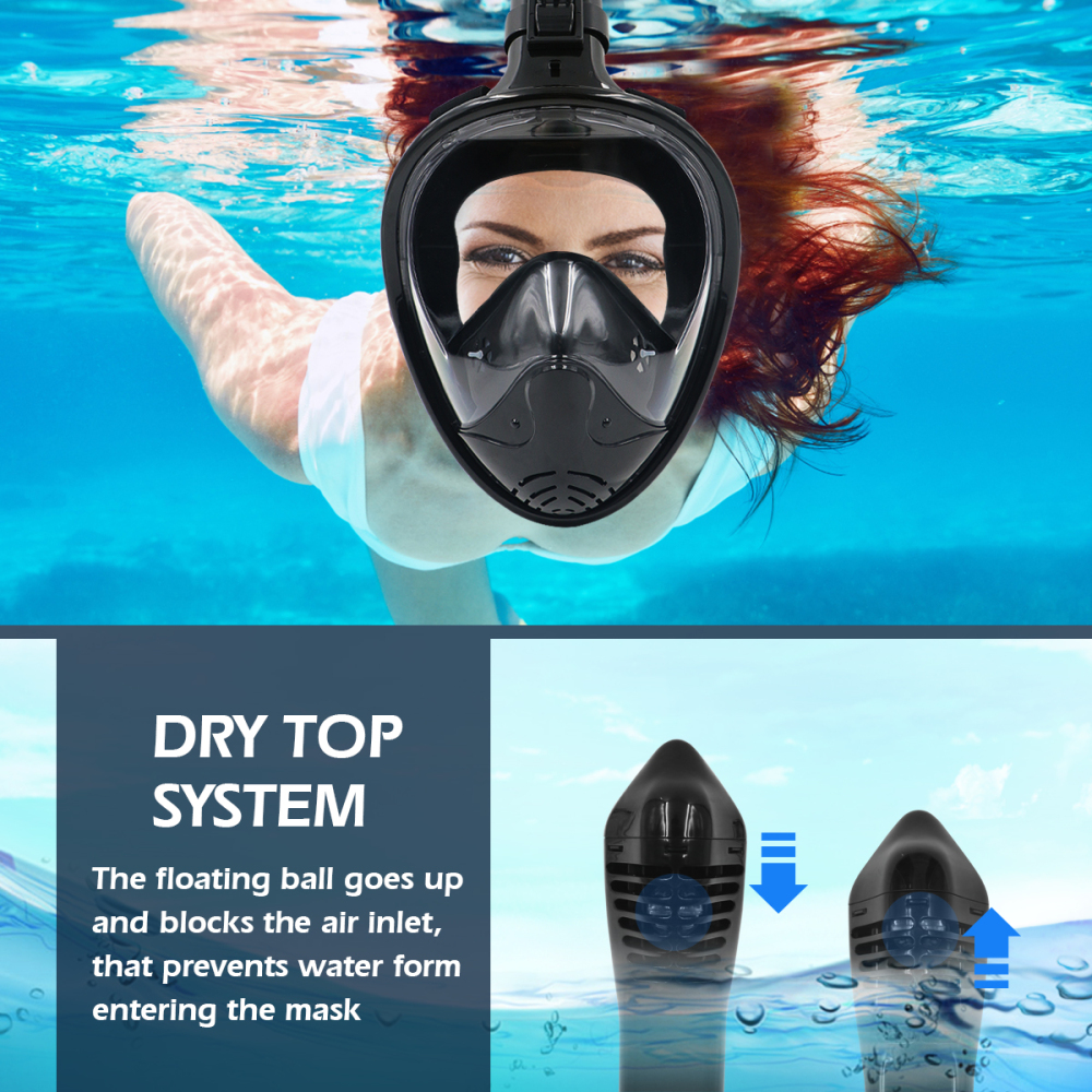 ROCONTRIP New foldable Snorkel Mask Full Face, Panoramic 180°View Design, Anti-Fogging Anti-Leak with Adjustable Head Straps with Longer Snorkeling Tu