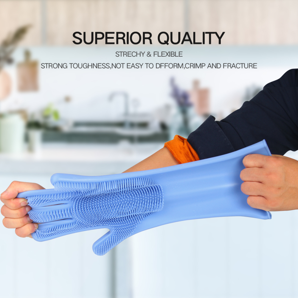Magic silicone dishwashing gloves scrubber cleaning gloves with reusable brush  heat resistant for cleaning kitch,bathroom, pet, car,household.