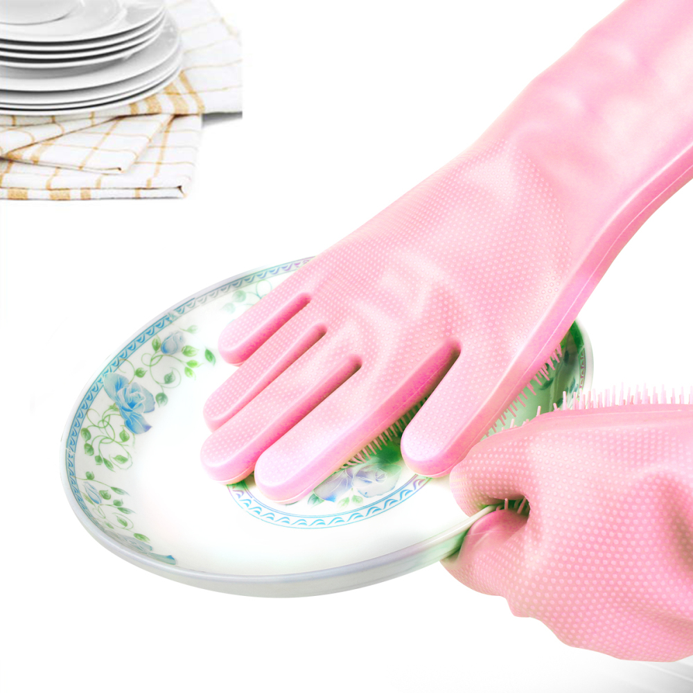 Magic silicone dishwashing gloves scrubber cleaning gloves with reusable brush  heat resistant for cleaning kitch,bathroom, pet, car,household.