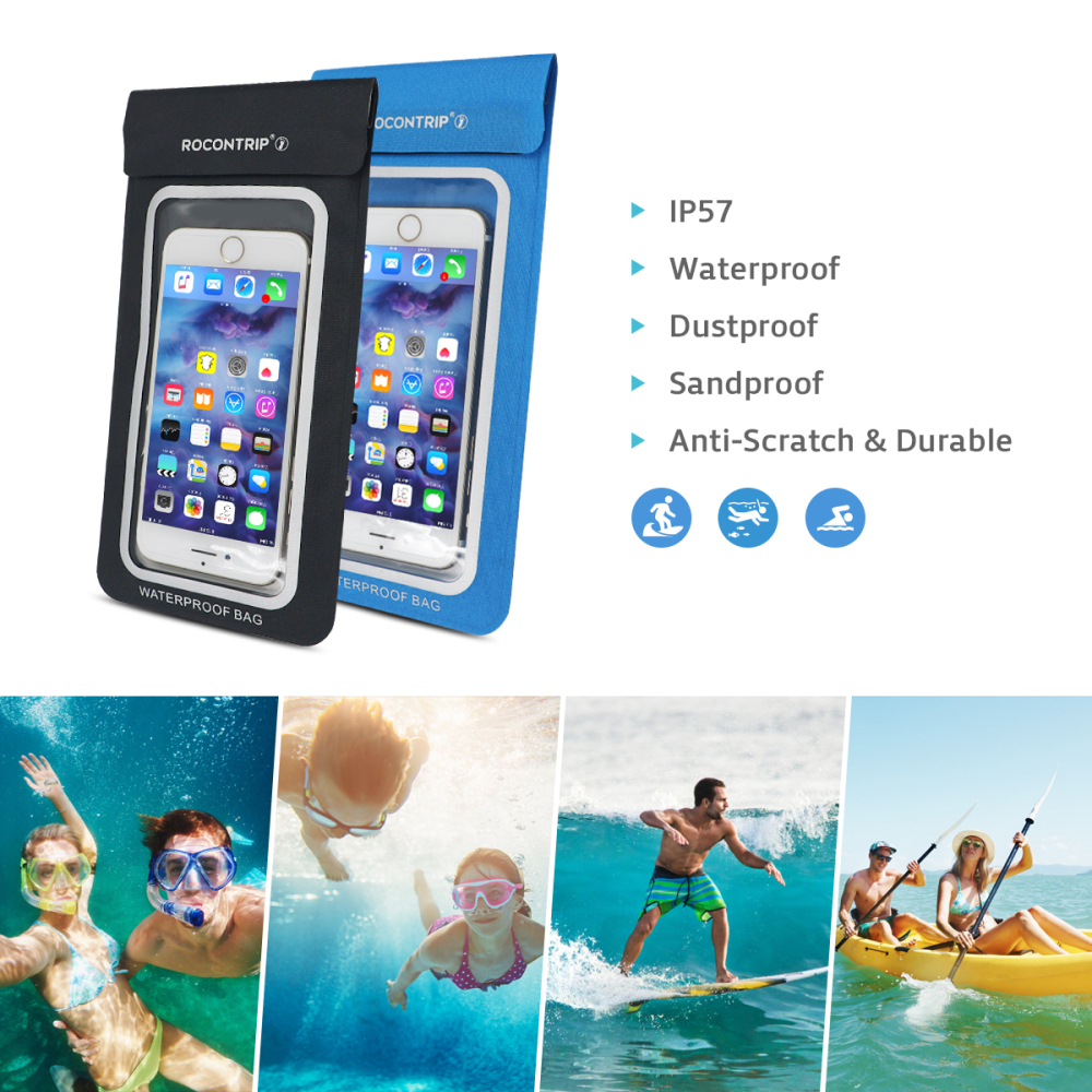 Rocontrip Waterproof  Mobile Phone Bag  6 inch phone pouch  neck strap bag for swimming