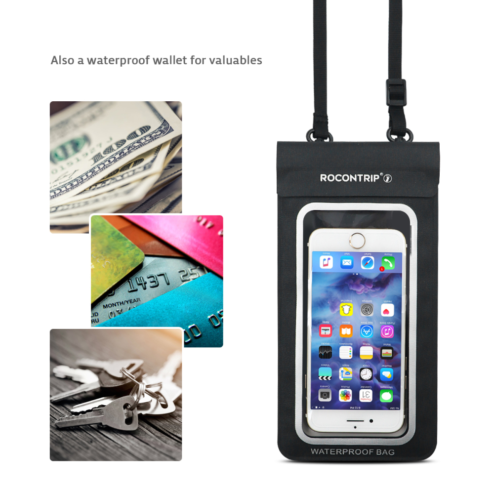 Rocontrip Waterproof  Mobile Phone Bag  6 inch phone pouch  neck strap bag for swimming