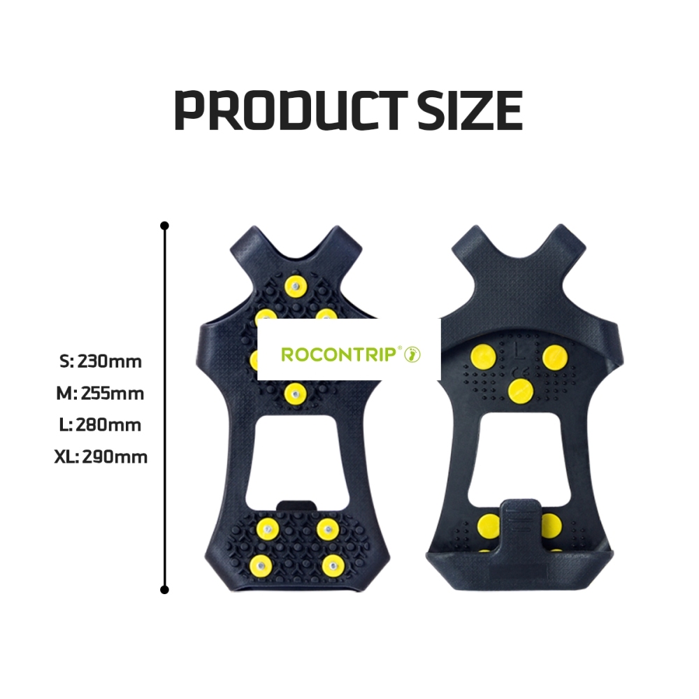 Rocontrip Ice Snow Grips Shoe Boot Traction Cleat Rubber Spikes Anti Slip 10-Stud Crampons