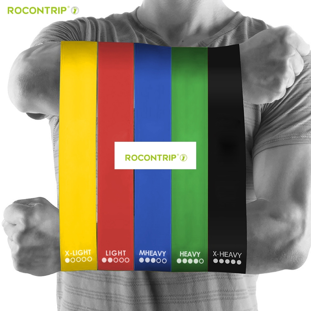 Rocontrip Resistance Bands, 100% Natural Latex Exercise Bands for Stretching Strength Training Yoga Pilates Building Muscle Fat loss Rehabilitation wi