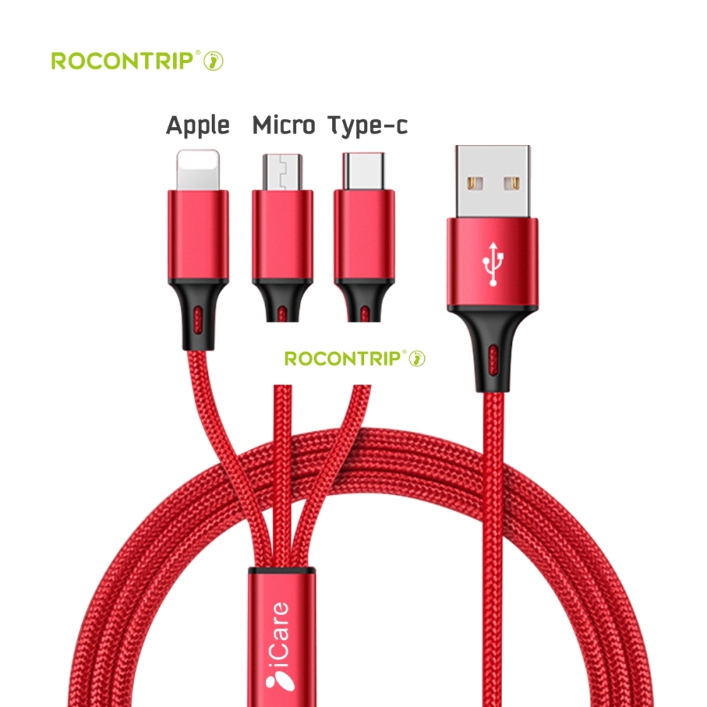 Rocontrip Multi Cable Charger, 1.2m Multiple USB 3 in 1 Nylon Braided Quick Fast Charging Sync Cable Cord Compatible iPhone X, iPhone 8/7 Plus, iPhone