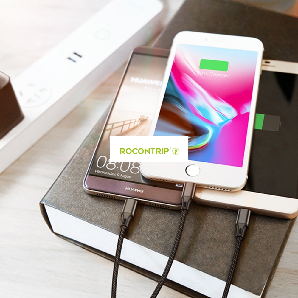 Rocontrip Multi Cable Charger, 1.2m Multiple USB 3 in 1 Nylon Braided Quick Fast Charging Sync Cable Cord Compatible iPhone X, iPhone 8/7 Plus, iPhone