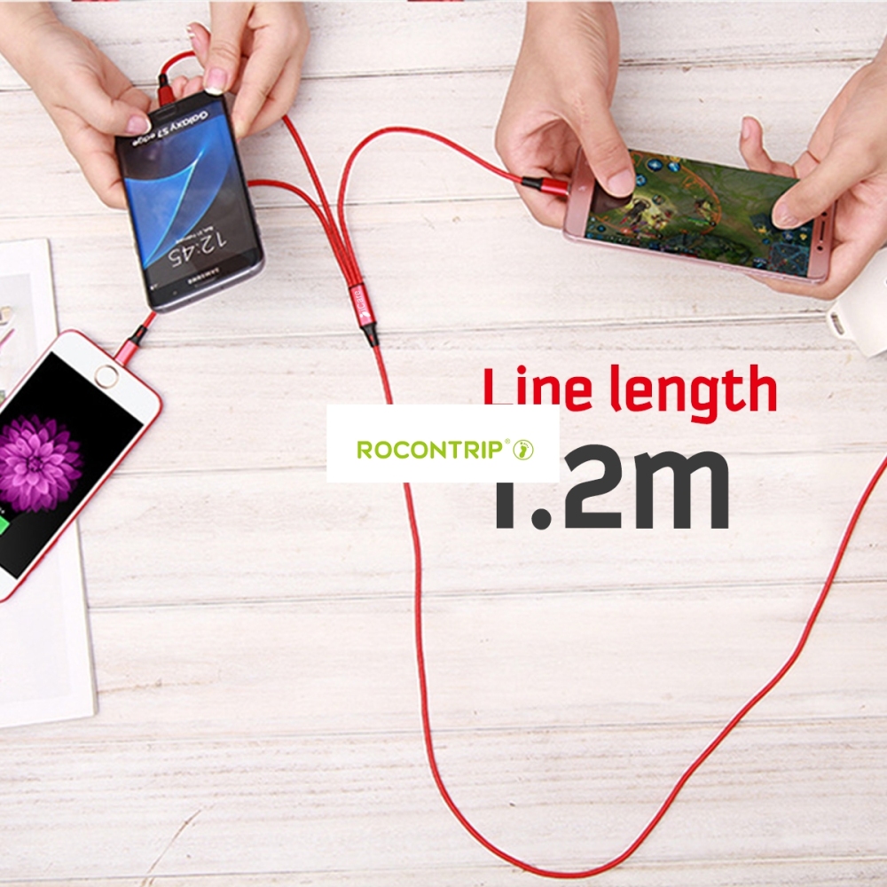 Rocontrip Multi Cable Charger, 1.2m Multiple USB 3 in 1 Nylon Braided Quick Fast Charging Sync Cable Cord Compatible iPhone X, iPhone 8/7 Plus, iPhone