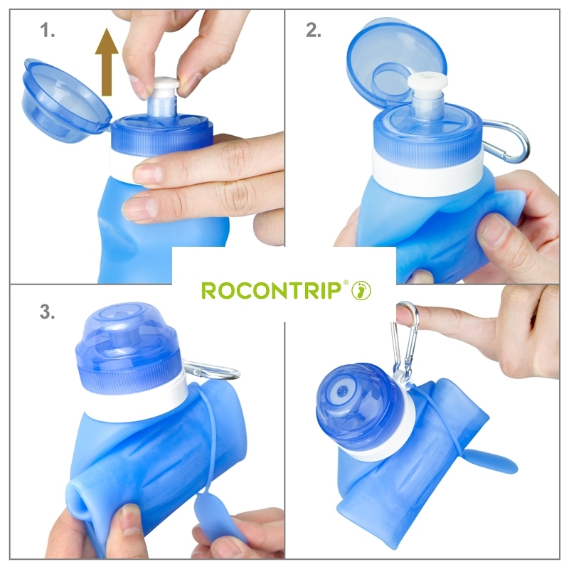 ROCONTRIP Collapsible Water Bottle Silicone Travel Sport Bottle Leakproof 600ml
