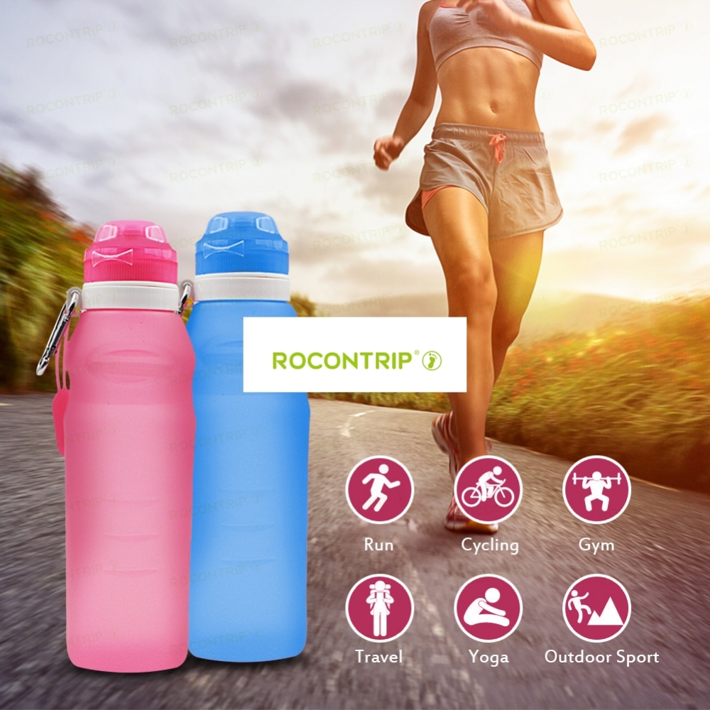 ROCONTRIP Collapsible Water Bottle Silicone Travel Sport Bottle Leakproof 600ml