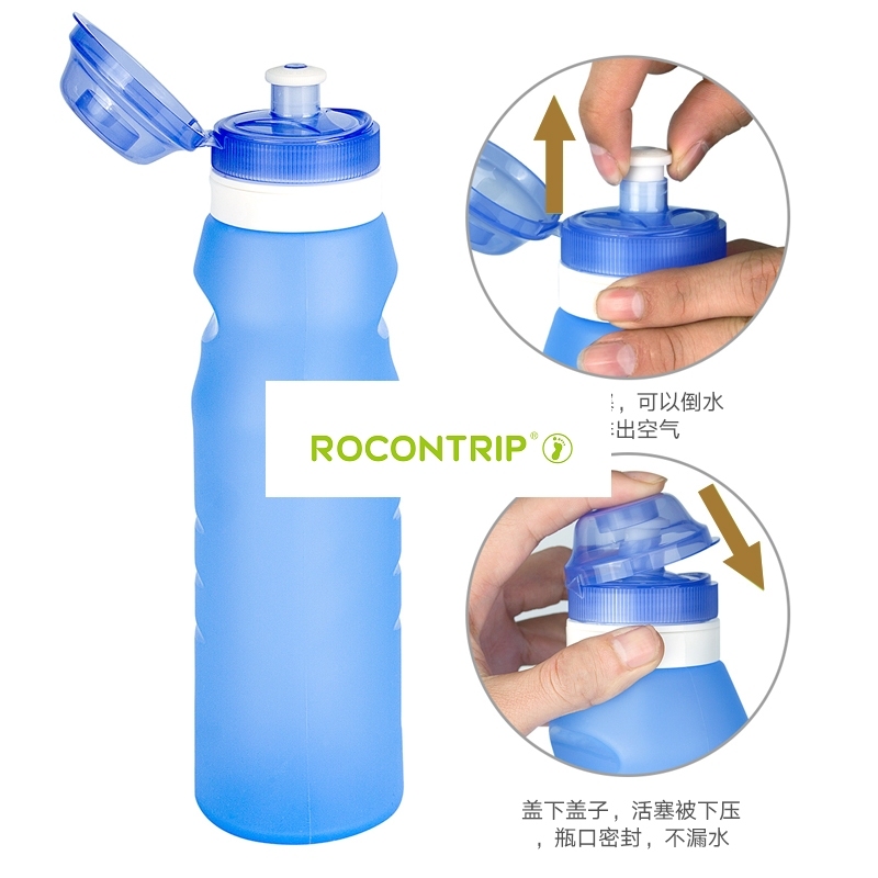 ROCONTRIP Collapsible Water Bottle Silicone Travel Sport Bottle Leakproof 600ml