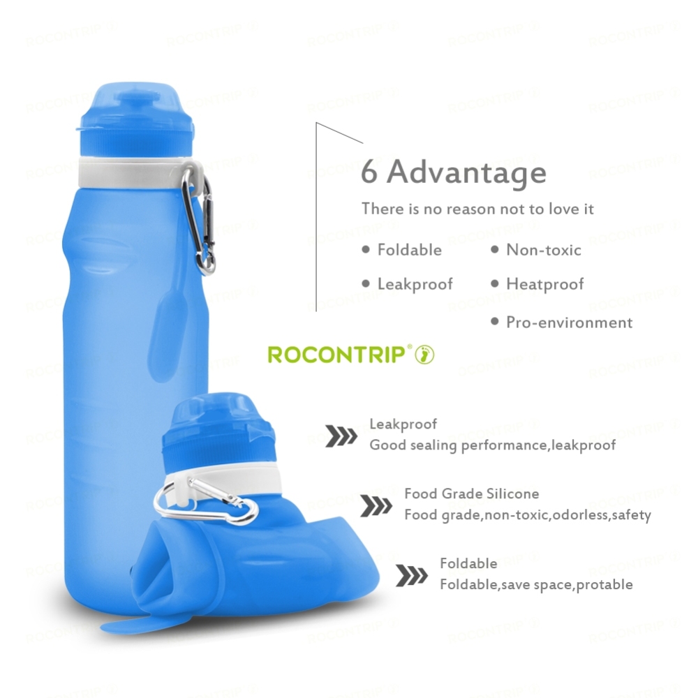 ROCONTRIP Collapsible Water Bottle Silicone Travel Sport Bottle Leakproof 600ml