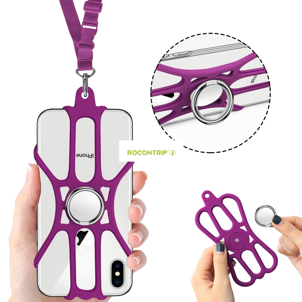 ROCONTRIP Phone Lanyard Silicone Case Cell Phone Lanyard Strap with Adjustable Neck Strap and Finger Ring Stand for 4.7-6.5 inch Smartphone Universal