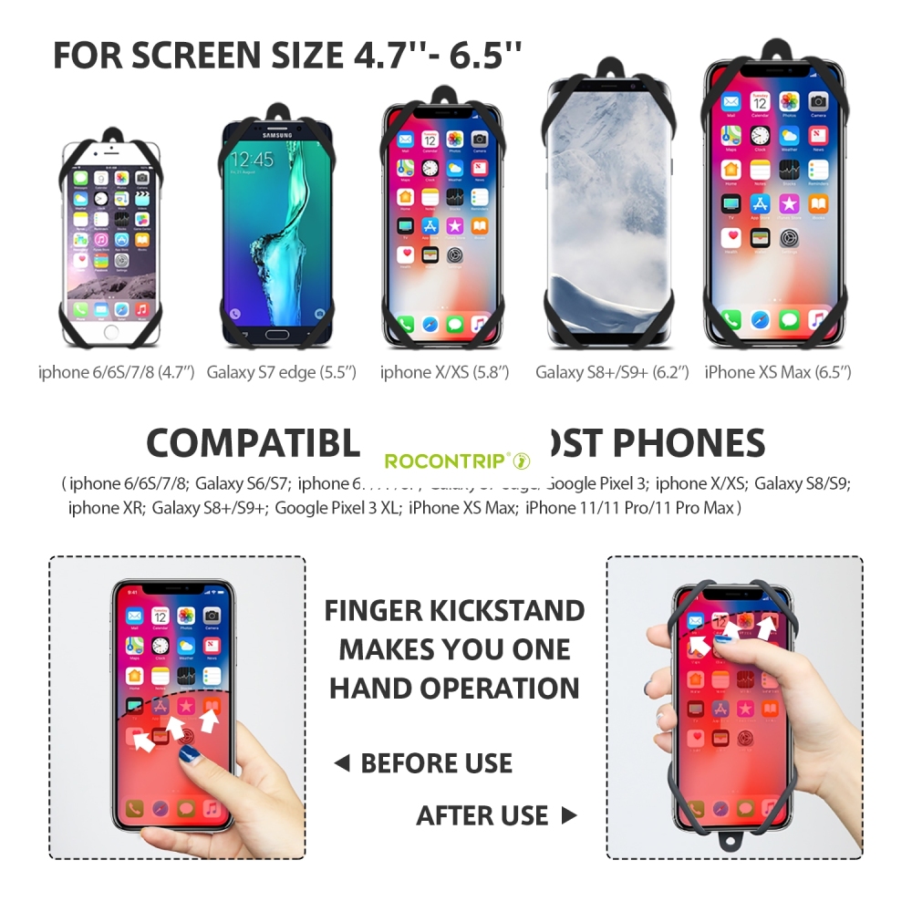 ROCONTRIP Phone Lanyard Silicone Case Cell Phone Lanyard Strap with Adjustable Neck Strap and Finger Ring Stand for 4.7-6.5 inch Smartphone Universal