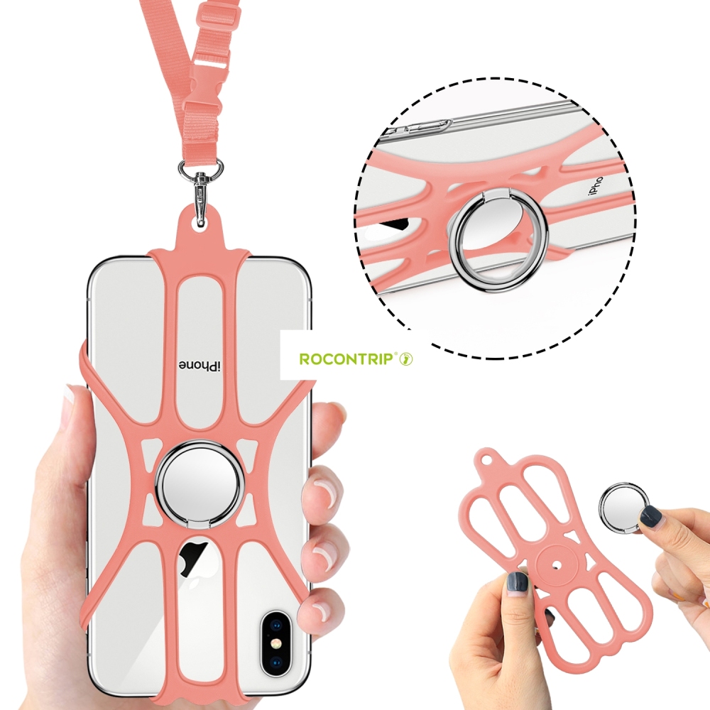 ROCONTRIP Phone Lanyard Silicone Case Cell Phone Lanyard Strap with Adjustable Neck Strap and Finger Ring Stand for 4.7-6.5 inch Smartphone Universal