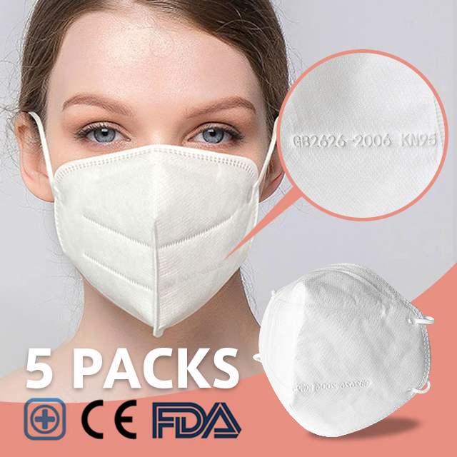 KN95 Face Mask 4 Ply Anti-dust Mouth Mask Anti-Pollution Non-woven Mask Medical Grade for Hospital Doctors Nurses Personal Health Protection (5 Pcs)