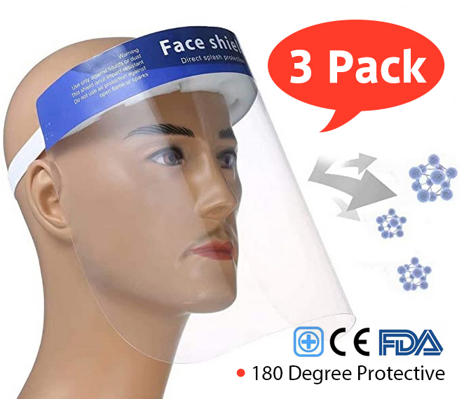 Reusable Medical Face Shield Unisex Face Shield Adjustable Transparent Breathable Full Face Protective Visor Mask (3 Pcs)