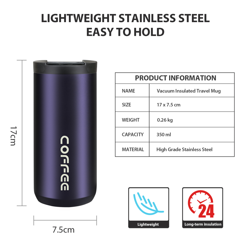 Travel Mug, Stainless Steel Insulated Coffee Cup with Leakproof Lid Eco-Friendly Reusable Cup for Coffee and Tea for Hot & Cold Drinks When- & Whereve