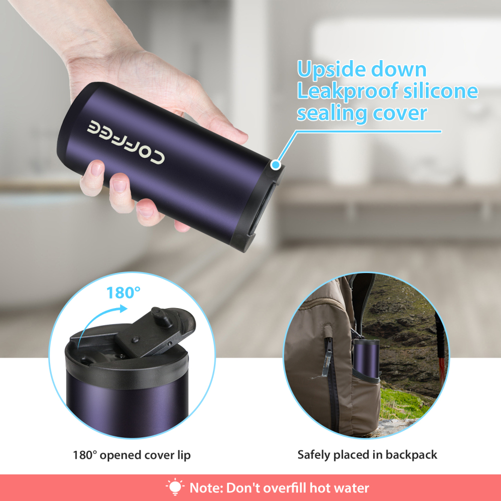 Travel Mug, Stainless Steel Insulated Coffee Cup with Leakproof Lid Eco-Friendly Reusable Cup for Coffee and Tea for Hot & Cold Drinks When- & Whereve