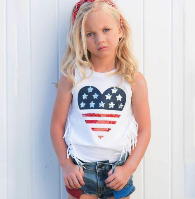 Kid Girl Summer Clothes Strap Off Shoulder Top Denim Short Pants Independence Day Outfit