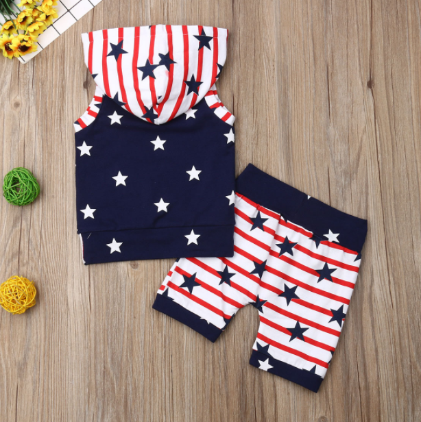 4th of July Toddler Baby Boy Clothes American Flag Stripe and Star Independence Day 2PCS Outfit