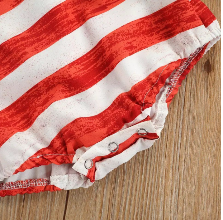 July 4th Baby Girl Ruffled Single Piece American Flag Printed Bow Beach Swimwear Swimsuit Rash Guard