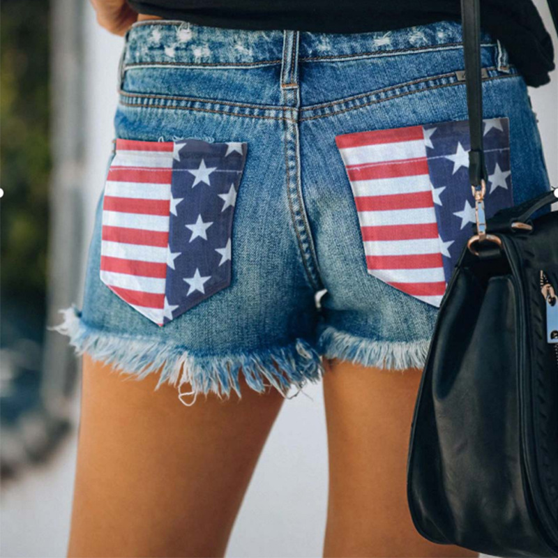 Women American Flag 4th of July High Waisted Denim Jean Shorts