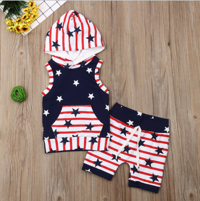 4th of July Toddler Baby Boy Clothes American Flag Stripe and Star Independence Day 2PCS Outfit