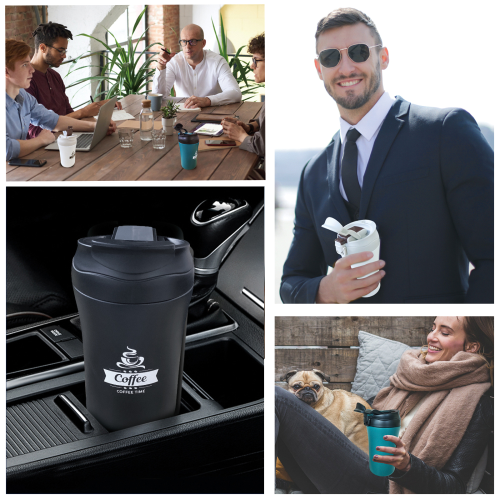 Black Tumbler Double Wall Vacuum Insulated Coffee Travel Mug Stainless Steel Tumbler Bulk with Lid and Straw Powder Coated Insulated Coffee Cup for Co